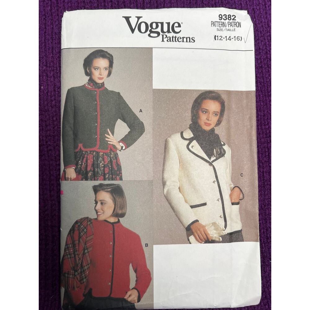 Vogue Pattern 9382 blazer jacket size 12 14 16